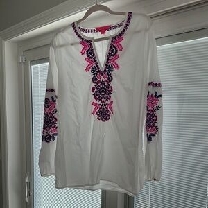 Lilly Pulitzer White and Pink Embroidered Tunic